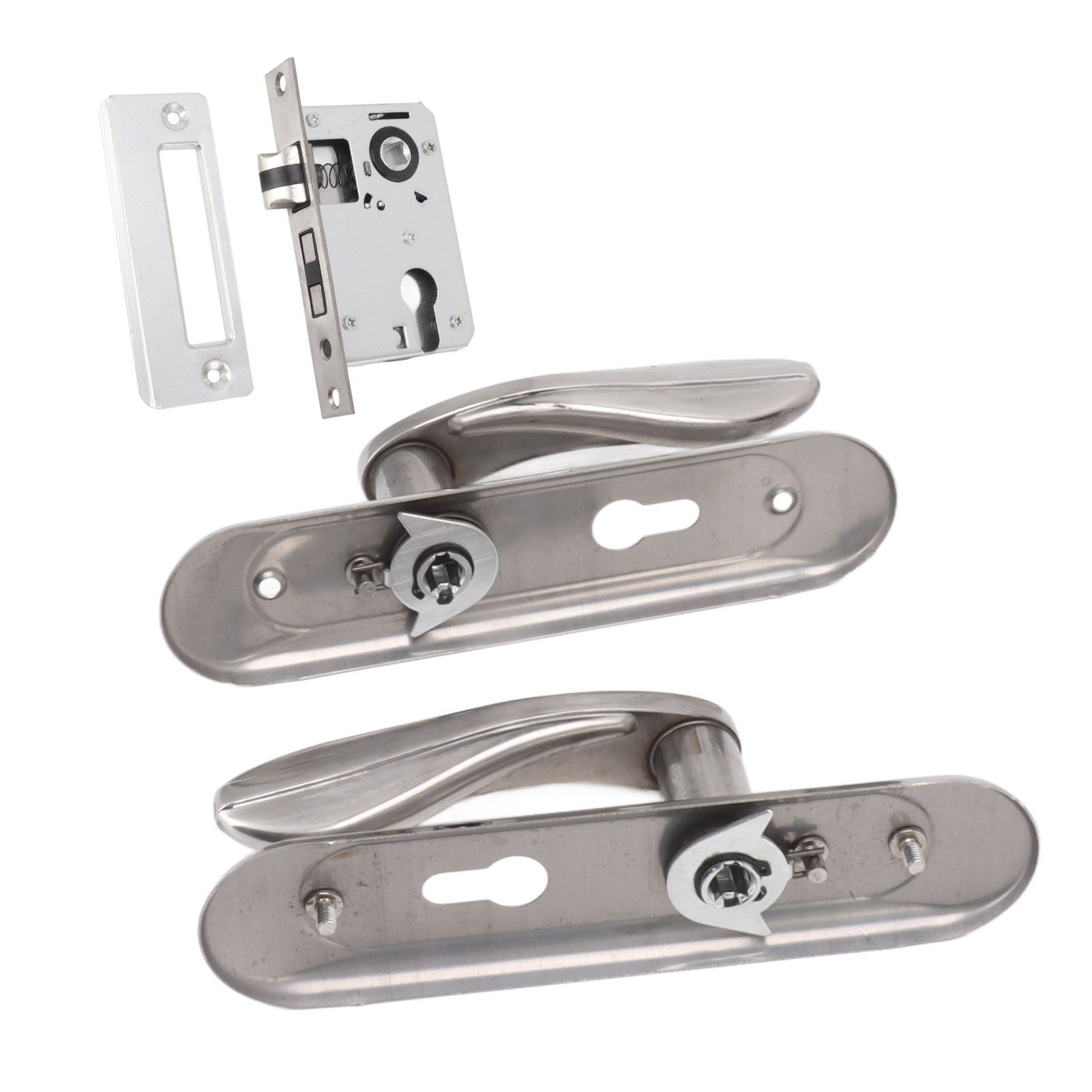 Door Entry Handle Set Stainless Steel Plate Door Lever Cylinder Lock Keys Kit for Household - Image 3