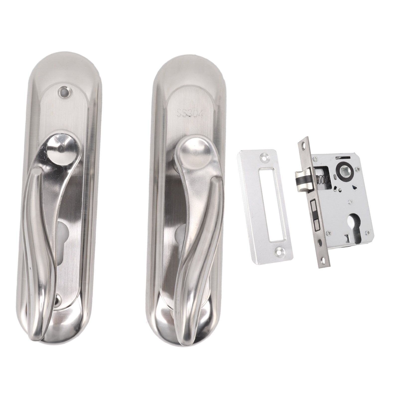 Door Entry Handle Set Stainless Steel Plate Door Lever Cylinder Lock Keys Kit for Household - Image 5