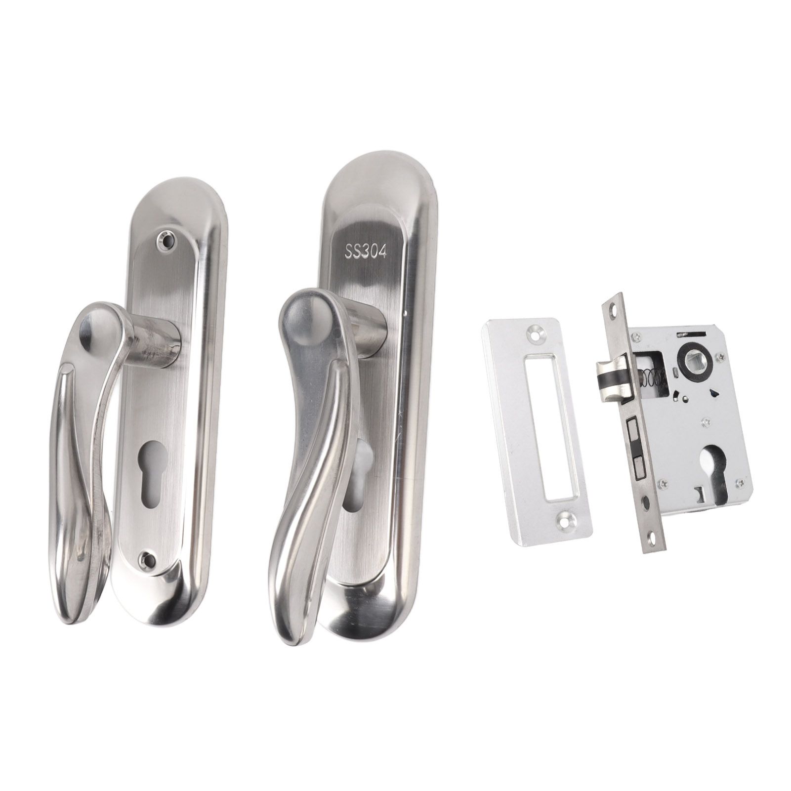 Door Entry Handle Set Stainless Steel Plate Door Lever Cylinder Lock Keys Kit for Household - Image 6