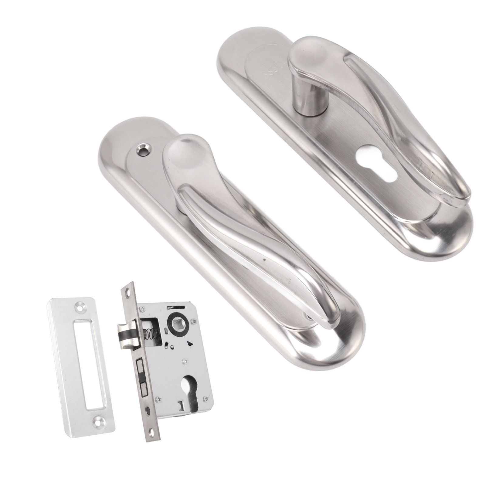 Door Entry Handle Set Stainless Steel Plate Door Lever Cylinder Lock Keys Kit for Household - Image 8