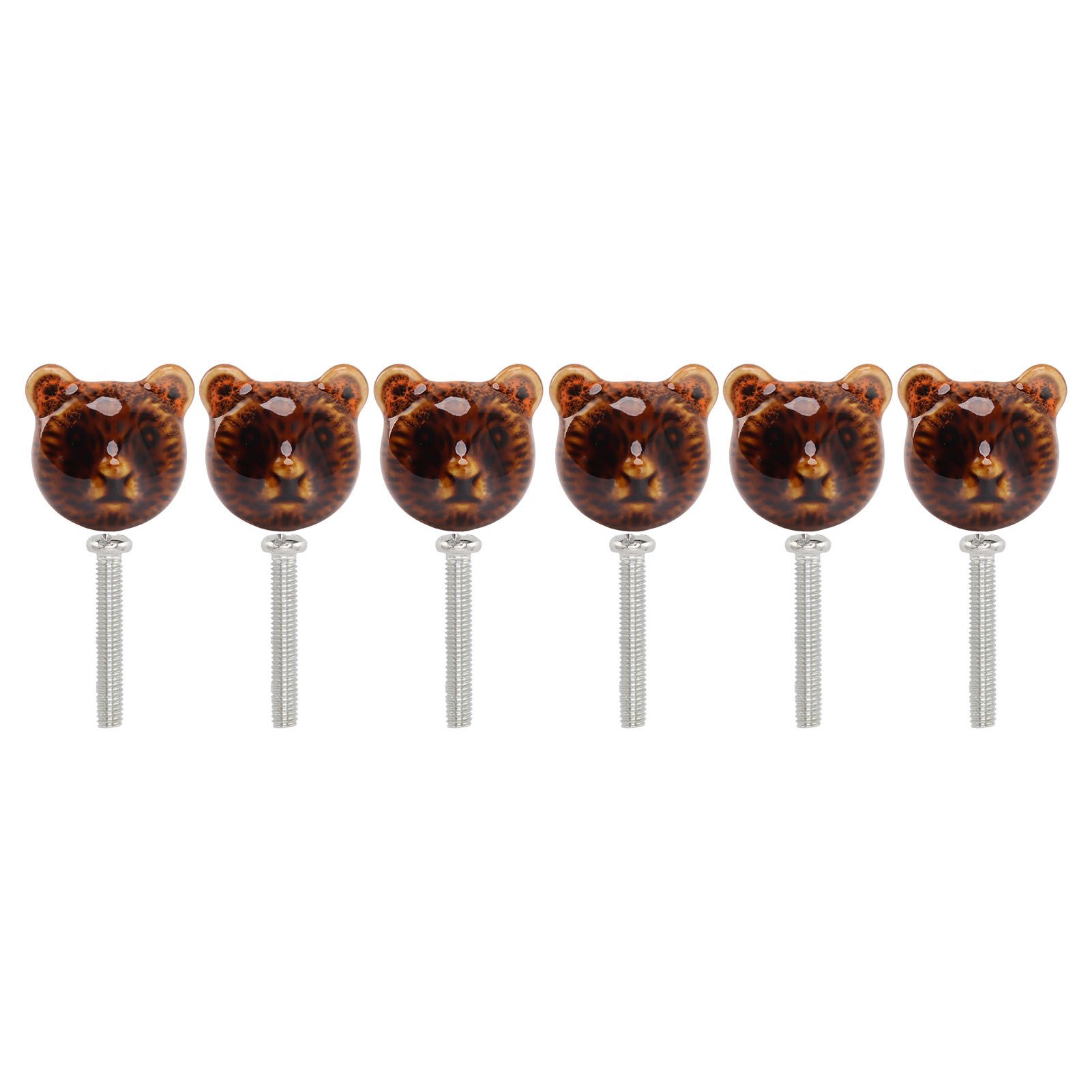 6PCS Bear Door Knob Orange Zinc Alloy Ceramic Decorative Bear Head Drawer Handle for Bedroom - Image 1
