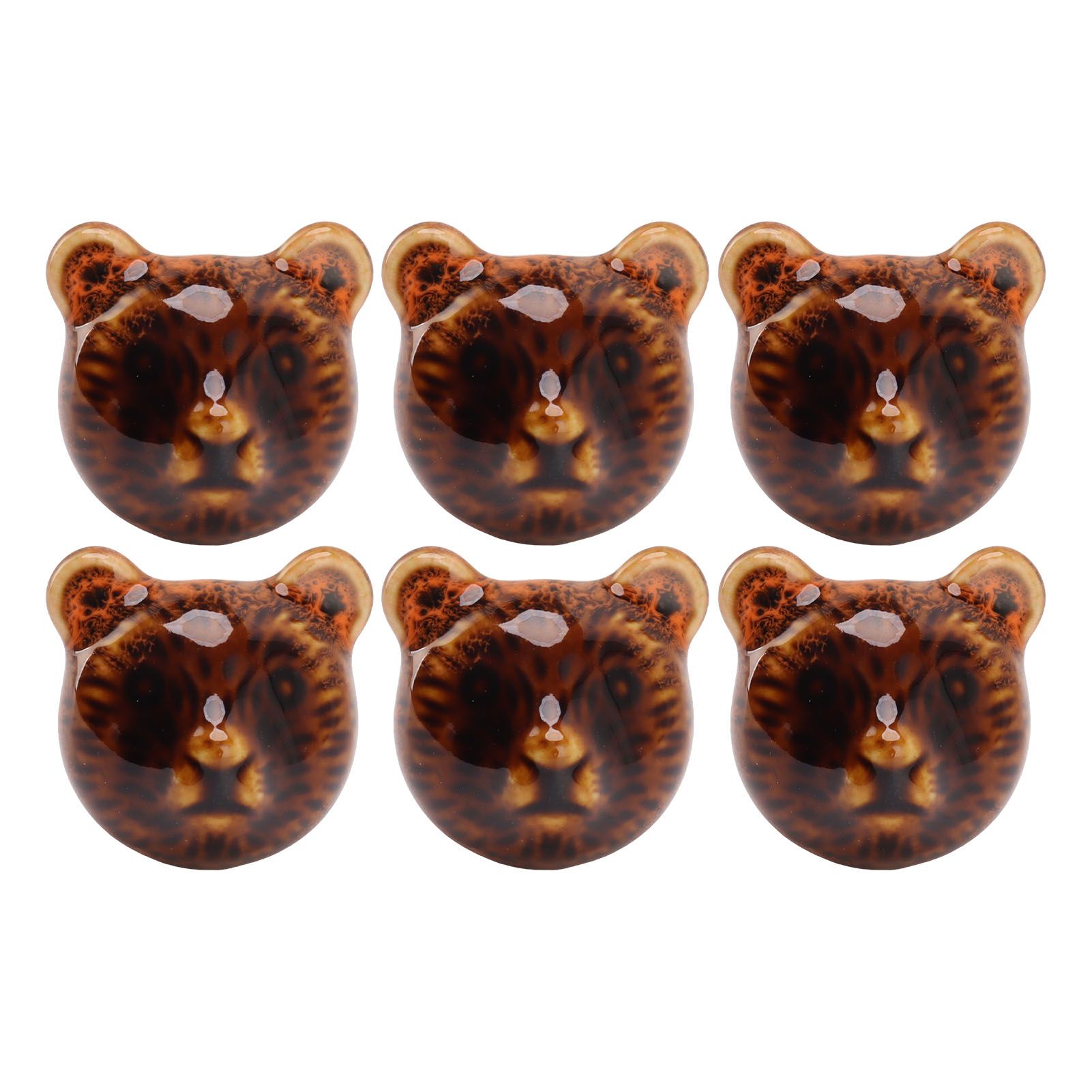6PCS Bear Door Knob Orange Zinc Alloy Ceramic Decorative Bear Head Drawer Handle for Bedroom - Image 2