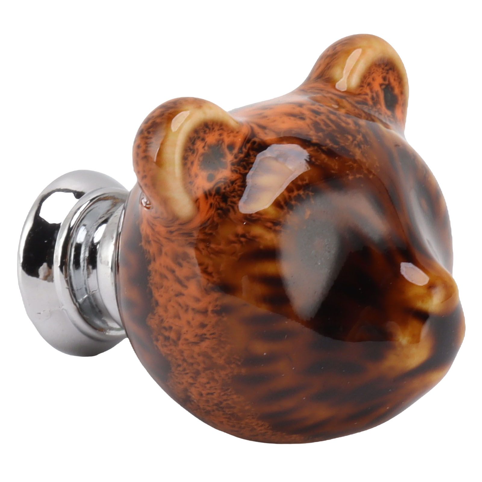 6PCS Bear Door Knob Orange Zinc Alloy Ceramic Decorative Bear Head Drawer Handle for Bedroom - Image 4