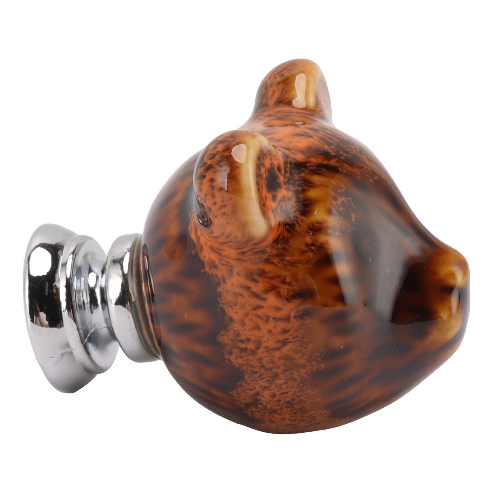 6PCS Bear Door Knob Orange Zinc Alloy Ceramic Decorative Bear Head Drawer Handle for Bedroom - Image 5