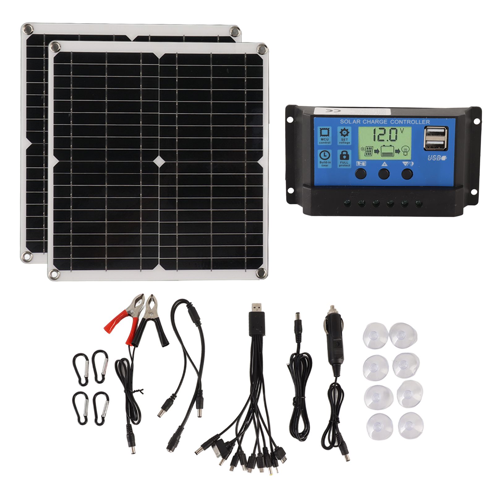 Solar Panel Kit 50W Solar Panel 60A Solar Charge Controller Set with 2 USB Output for RV Camping Blackout - Image 1