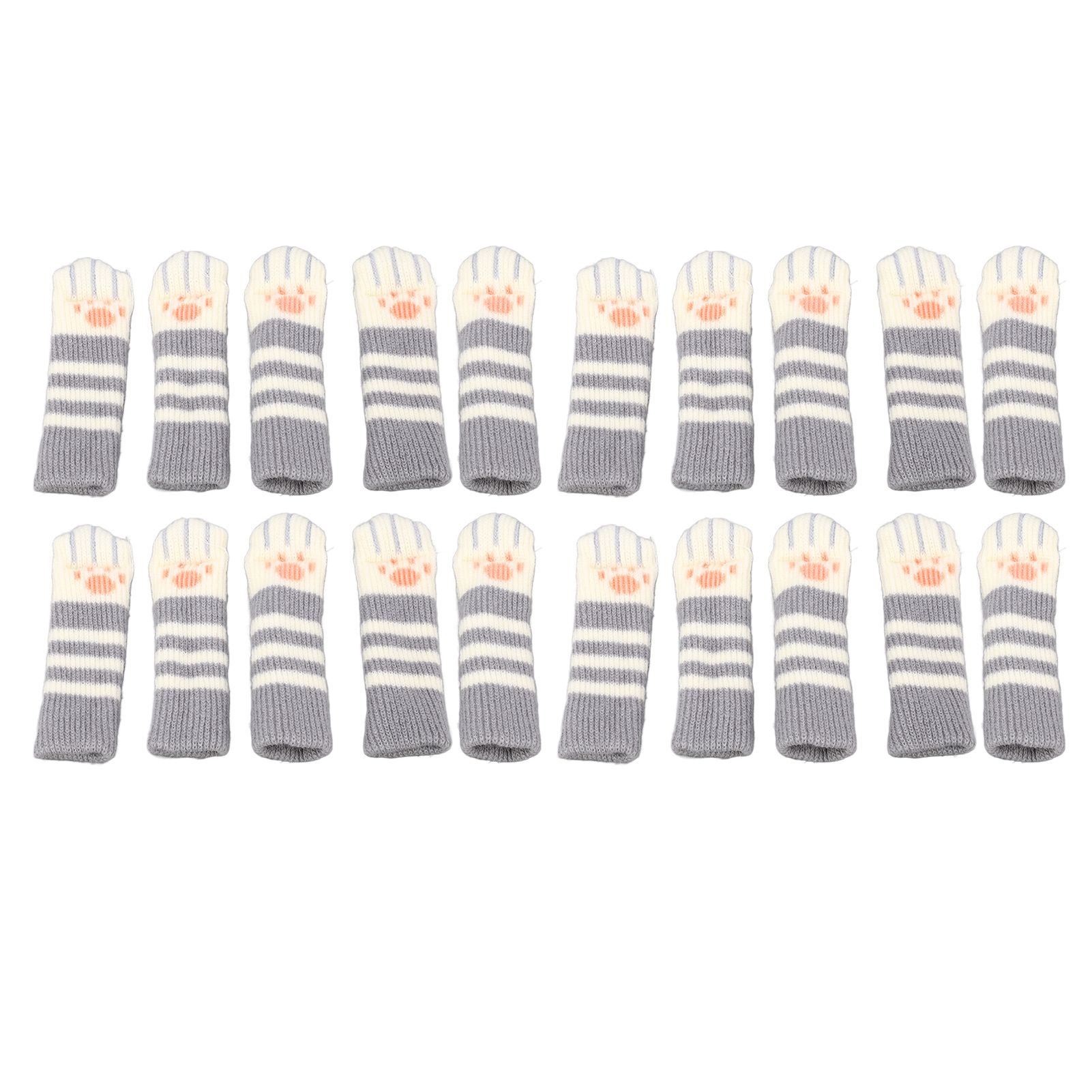 20pcs Cat Paw Furniture Leg Socks Double Thickened Knitting Chair Leg Floor Protectors for Office Home Dark Grey Stripe - Image 1