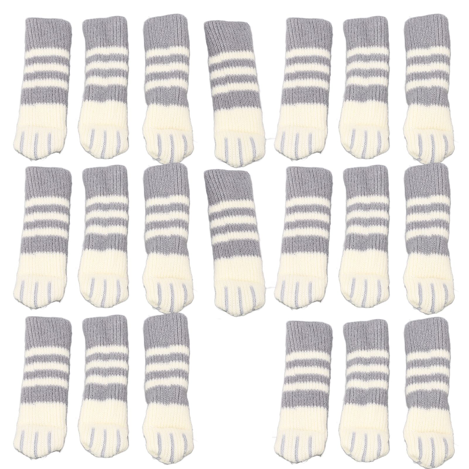 20pcs Cat Paw Furniture Leg Socks Double Thickened Knitting Chair Leg Floor Protectors for Office Home Dark Grey Stripe - Image 2