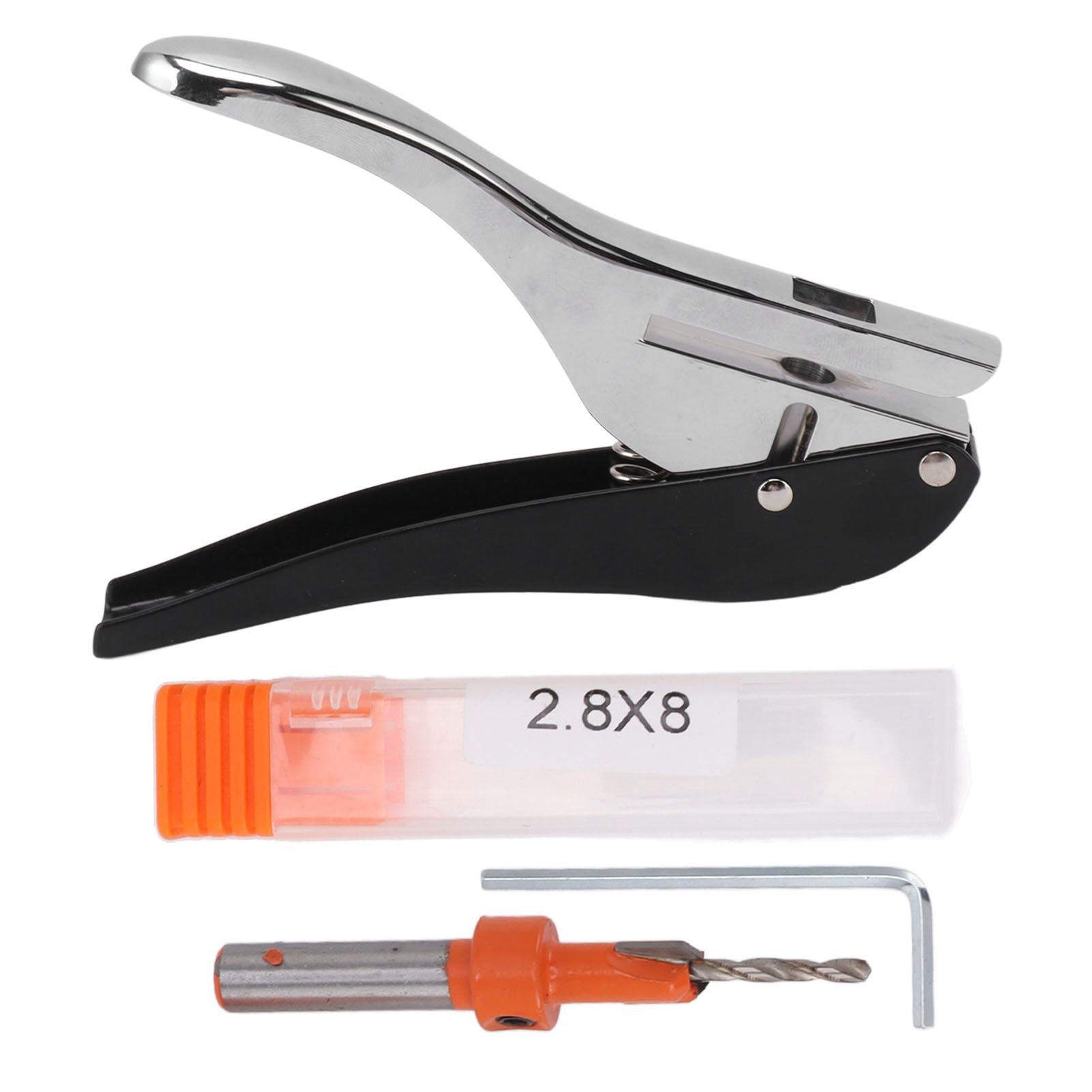 Hole Punch 8mm Steel Accurate Positioning Slip Resistant Mini Portable Hole Punching Plier 8mm / 0.3in Sealing Skin Punching Pliers, 2.8x8mm / 0.1x0.3in Countersink Drill - Image 1