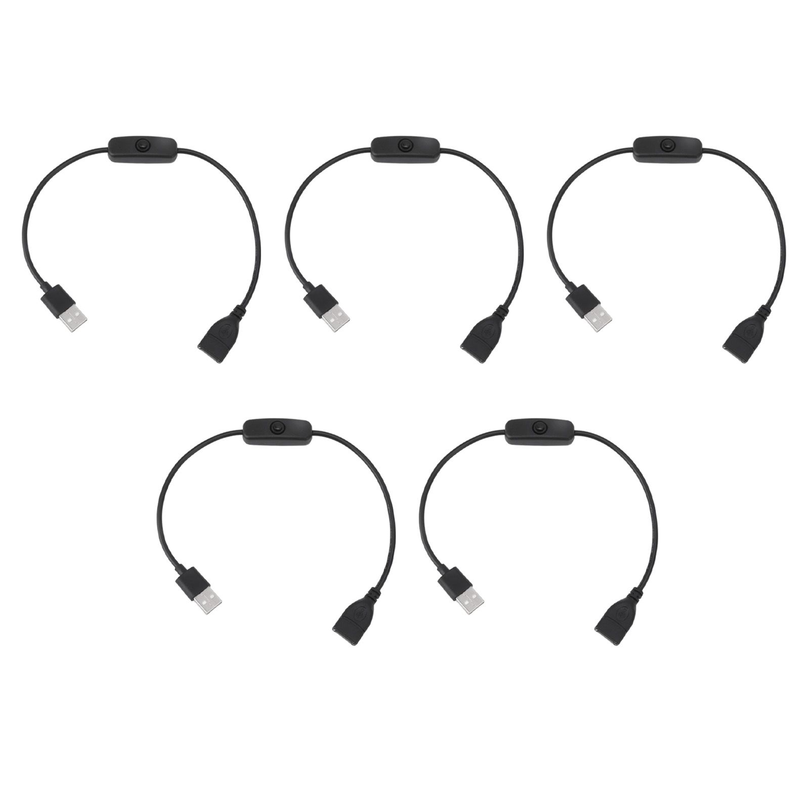 5PCS ON Off Switch Male to Female Cable 2 Pin PVC USB Extension Cable with B utton for Driving Recorder LED Lights Black - Image 1