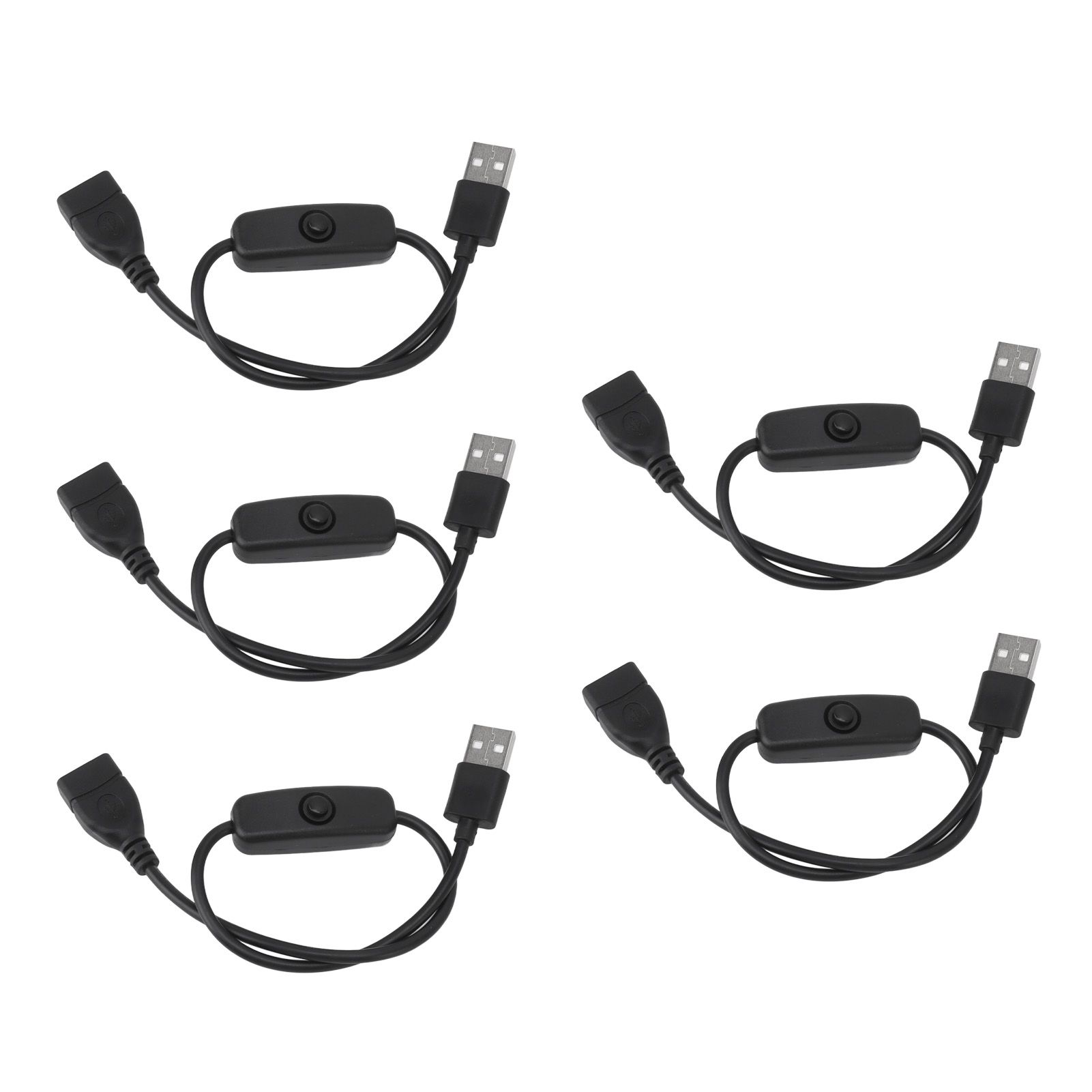 5PCS ON Off Switch Male to Female Cable 2 Pin PVC USB Extension Cable with B utton for Driving Recorder LED Lights Black - Image 2