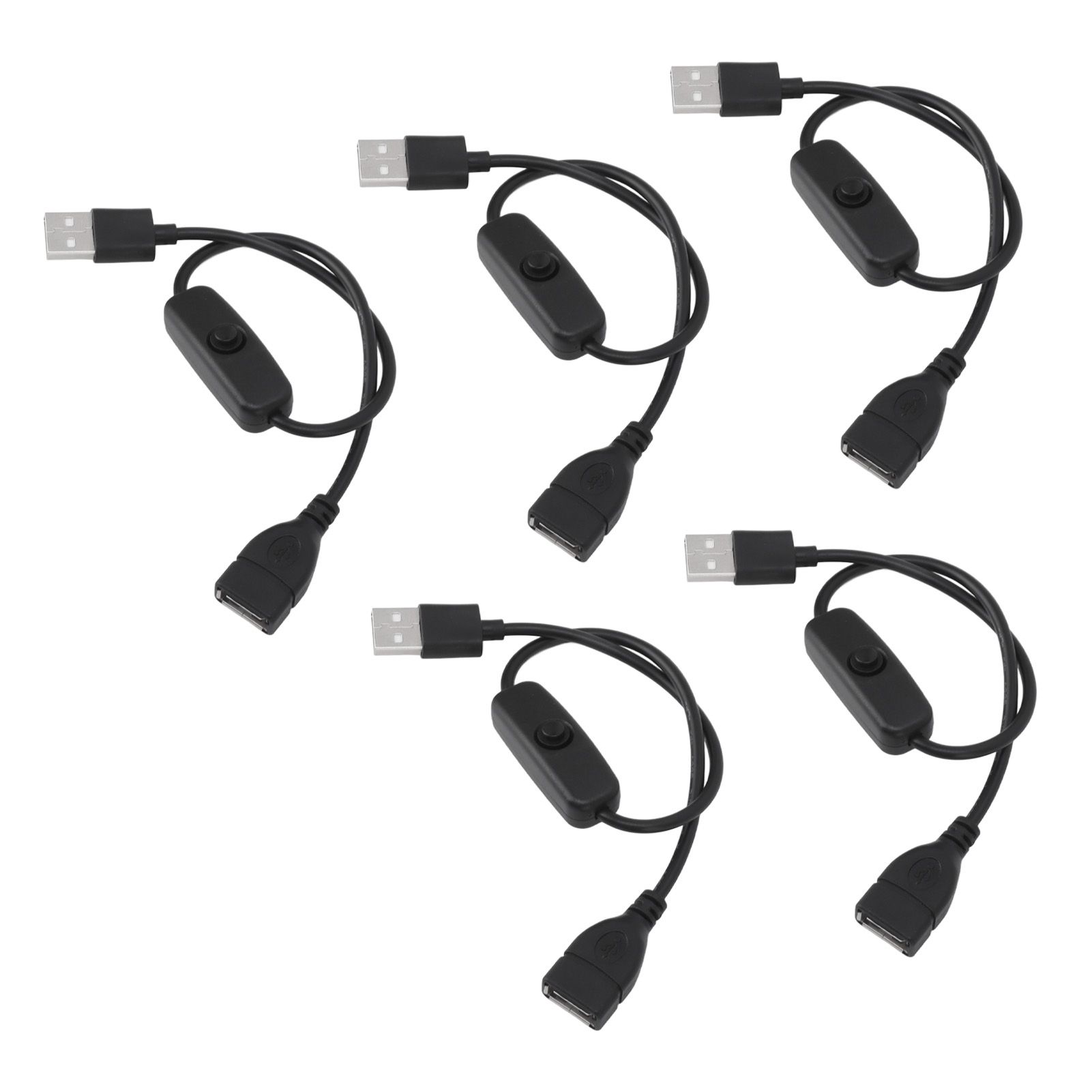 5PCS ON Off Switch Male to Female Cable 2 Pin PVC USB Extension Cable with B utton for Driving Recorder LED Lights Black - Image 3