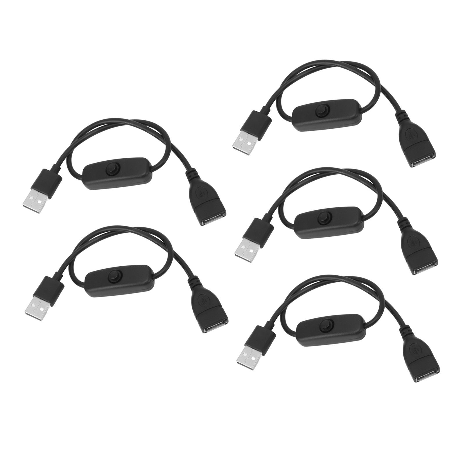 5PCS ON Off Switch Male to Female Cable 2 Pin PVC USB Extension Cable with B utton for Driving Recorder LED Lights Black - Image 4