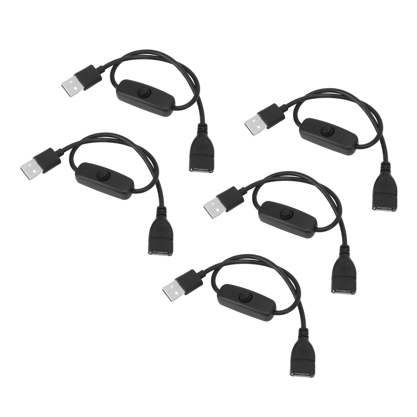 5PCS ON Off Switch Male to Female Cable 2 Pin PVC USB Extension Cable with B utton for Driving Recorder LED Lights Black - Image 5