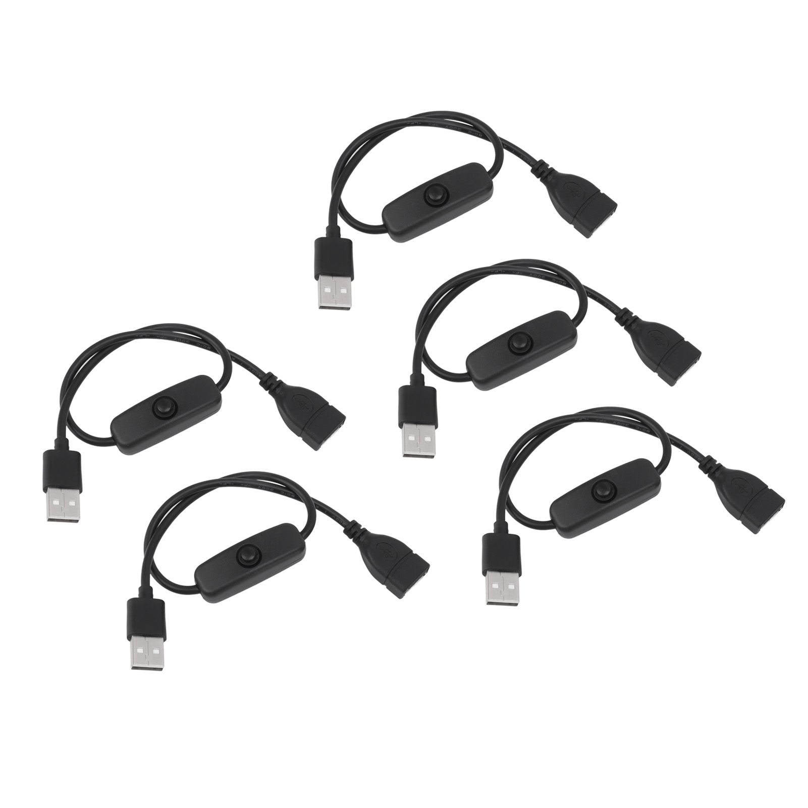 5PCS ON Off Switch Male to Female Cable 2 Pin PVC USB Extension Cable with B utton for Driving Recorder LED Lights Black - Image 6