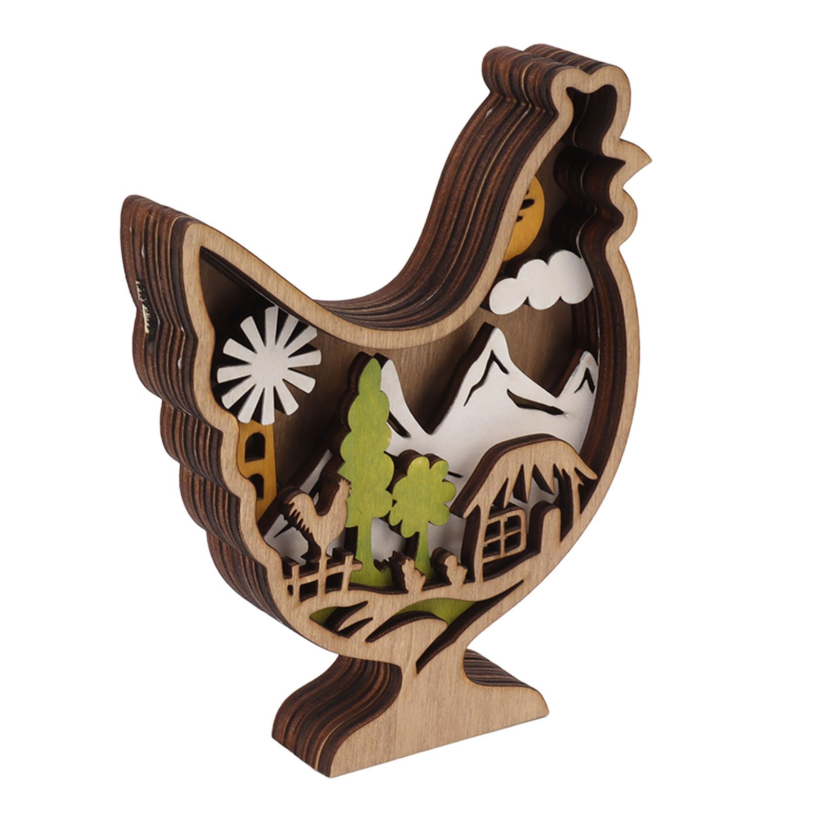 Wooden Chicken Light Statue 3D Hollow Hand Carved Wood Glow Chicken Statue Ornament for Easter - Image 6