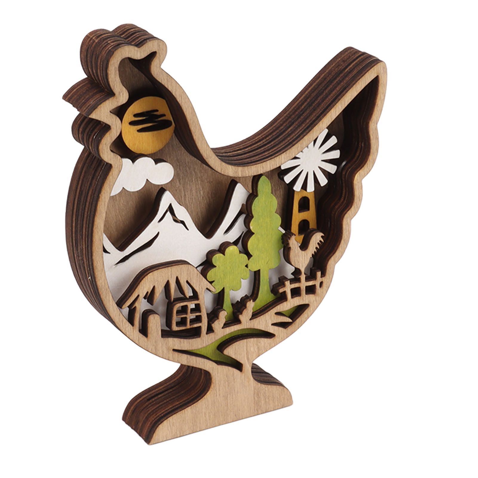 Wooden Chicken Light Statue 3D Hollow Hand Carved Wood Glow Chicken Statue Ornament for Easter - Image 7