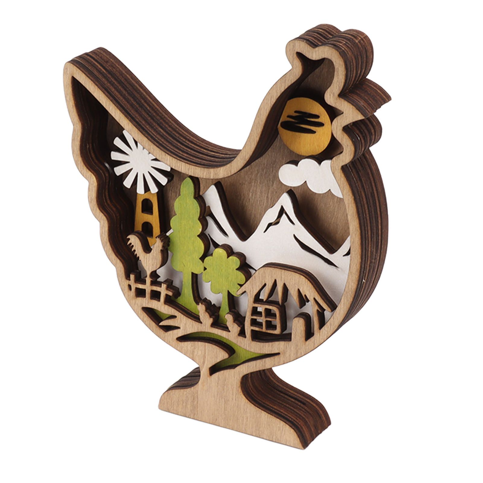 Wooden Chicken Light Statue 3D Hollow Hand Carved Wood Glow Chicken Statue Ornament for Easter - Image 8