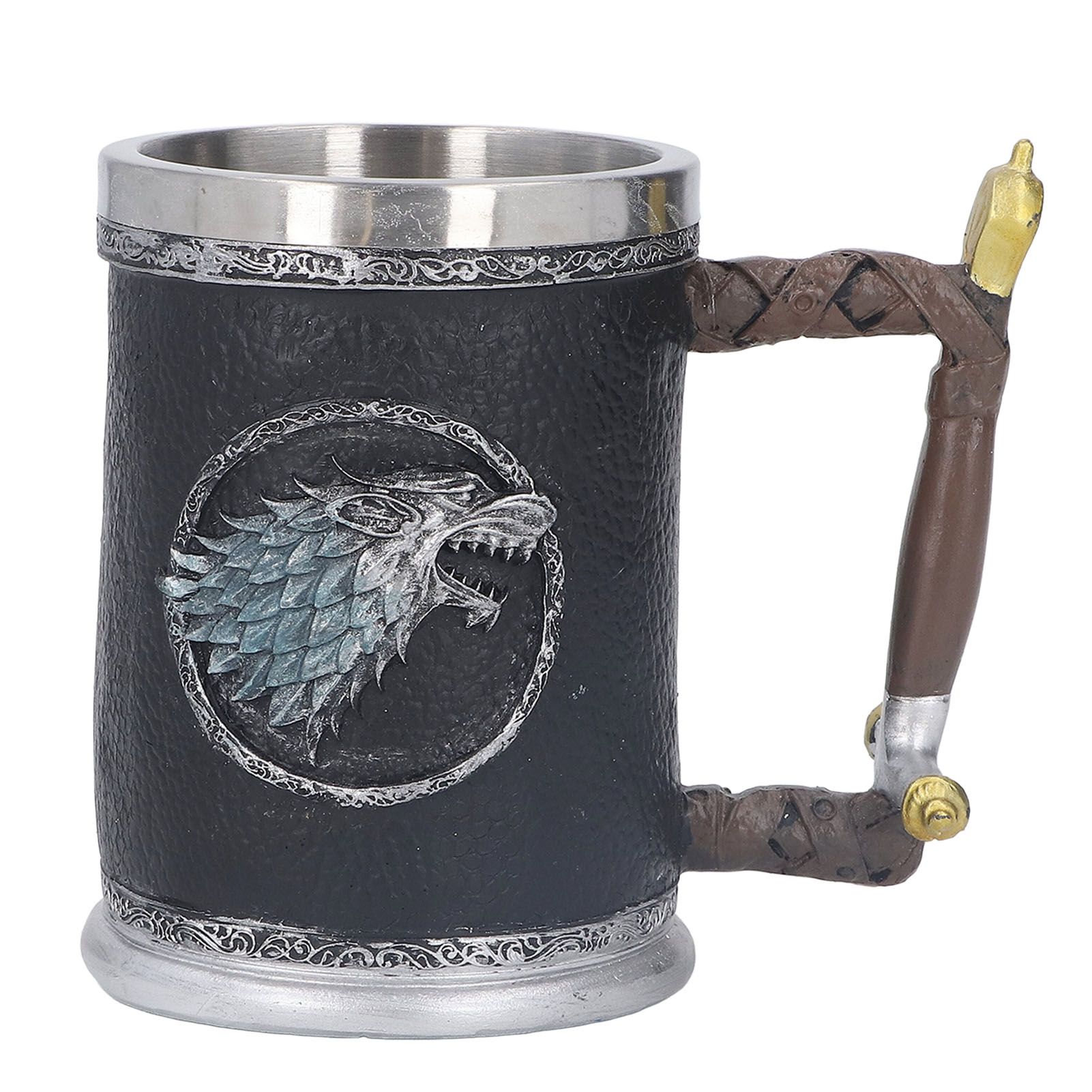 Stainless Steel Liner Mug Resin Decorative Hand Painted Beer Cup for Home Bar KTV Restaurant Large - Image 2
