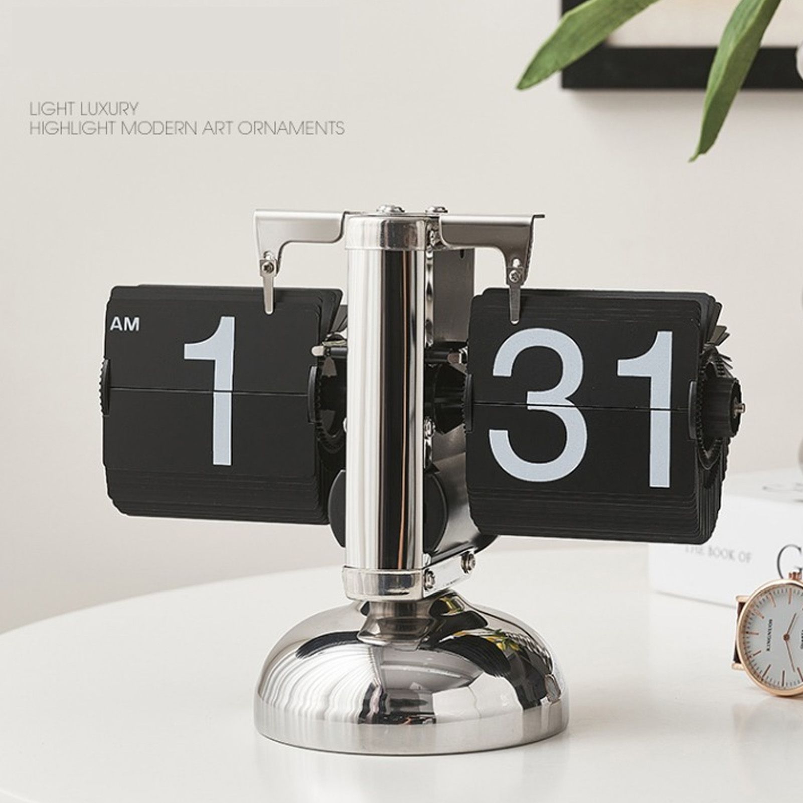 Digital Flip Down Clock Retro Minimalist Single Foot Mechanical Auto Flip Clock Desk Clock for Home Livingroom Black - Image 5