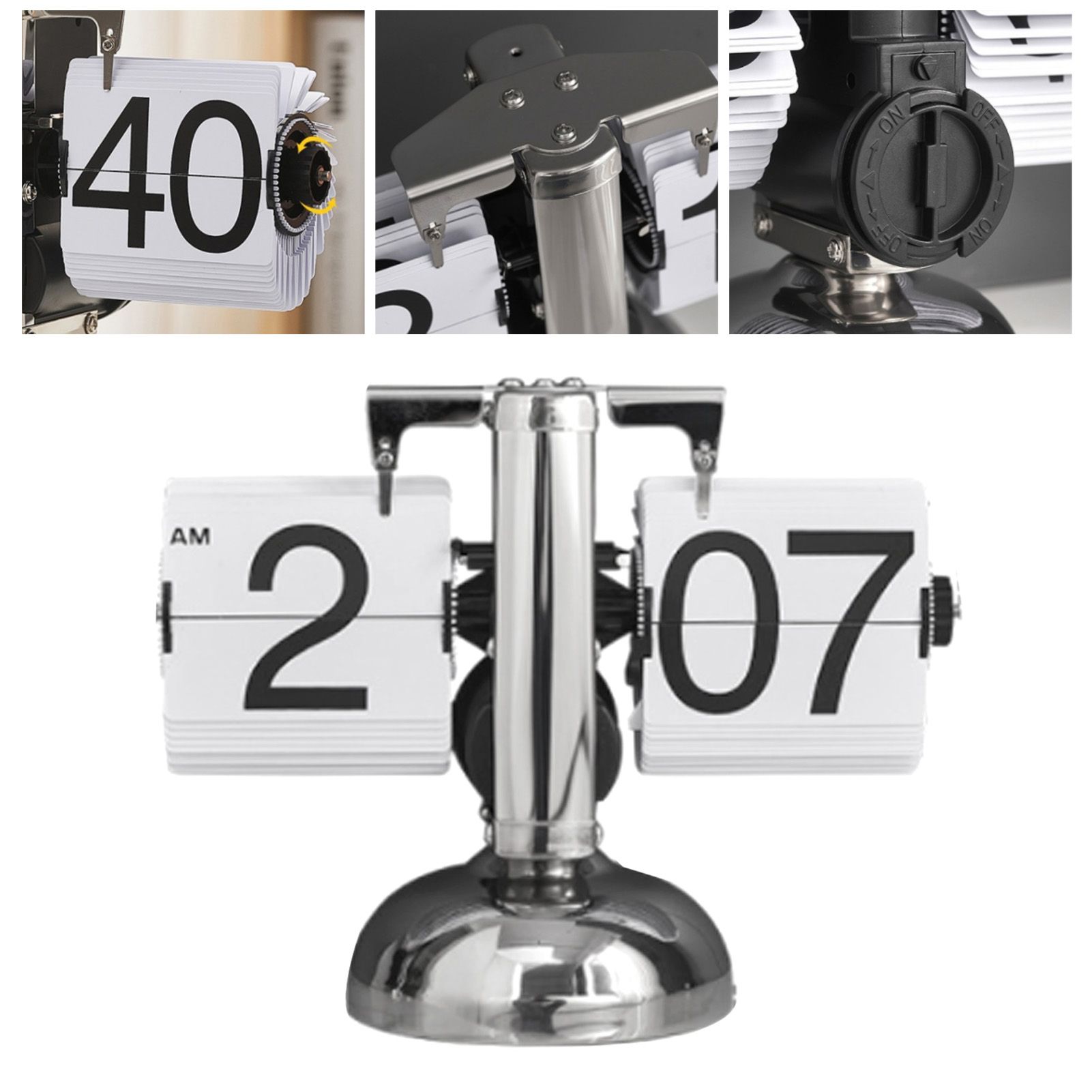 Digital Flip Down Clock Retro Minimalist Single Foot Mechanical Auto Flip Clock Desk Clock for Home Livingroom White - Image 4