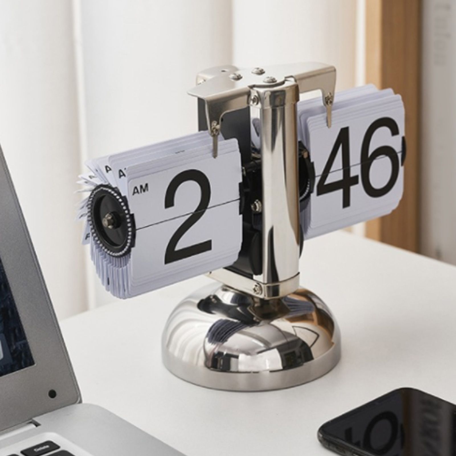 Digital Flip Down Clock Retro Minimalist Single Foot Mechanical Auto Flip Clock Desk Clock for Home Livingroom White - Image 5