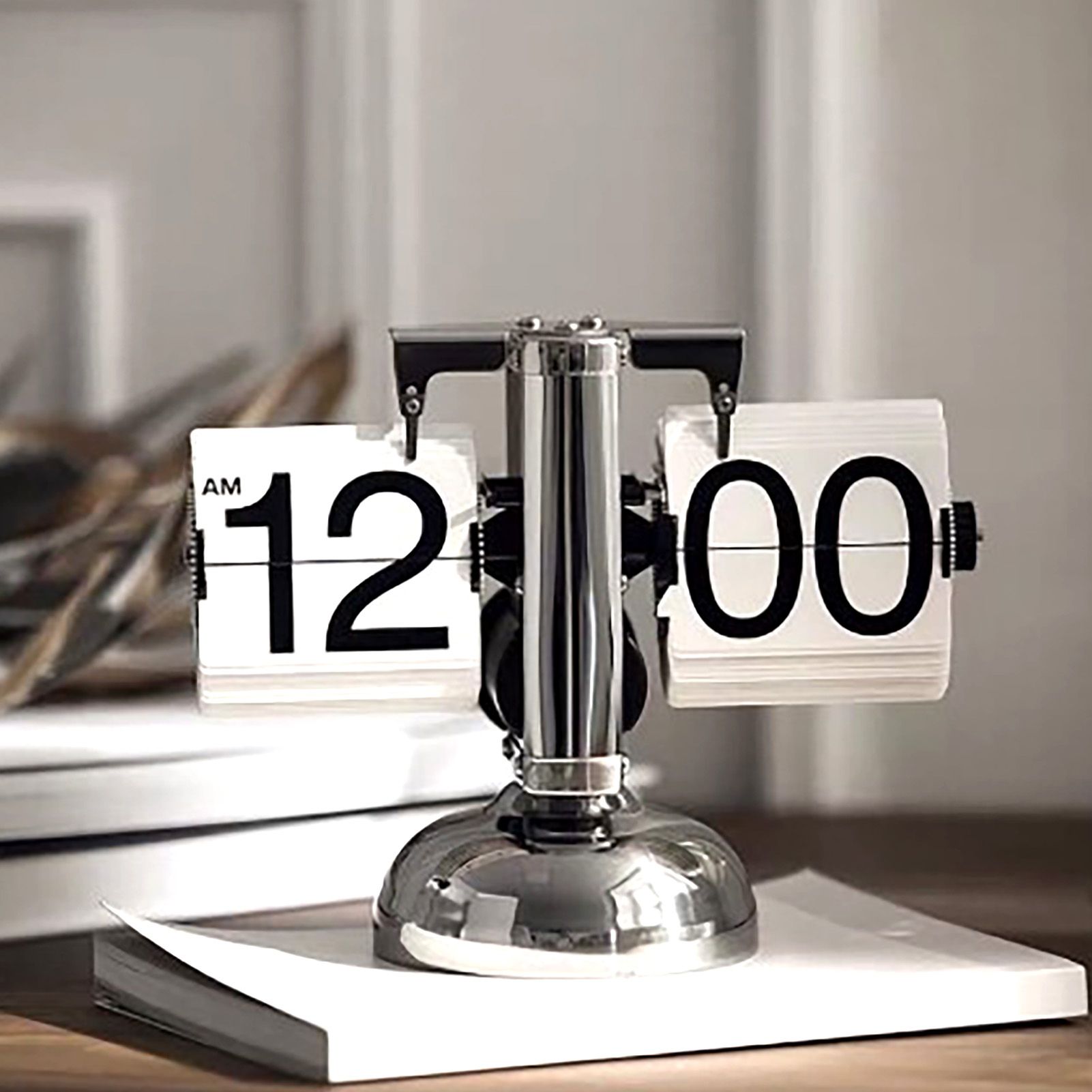Digital Flip Down Clock Retro Minimalist Single Foot Mechanical Auto Flip Clock Desk Clock for Home Livingroom White - Image 6