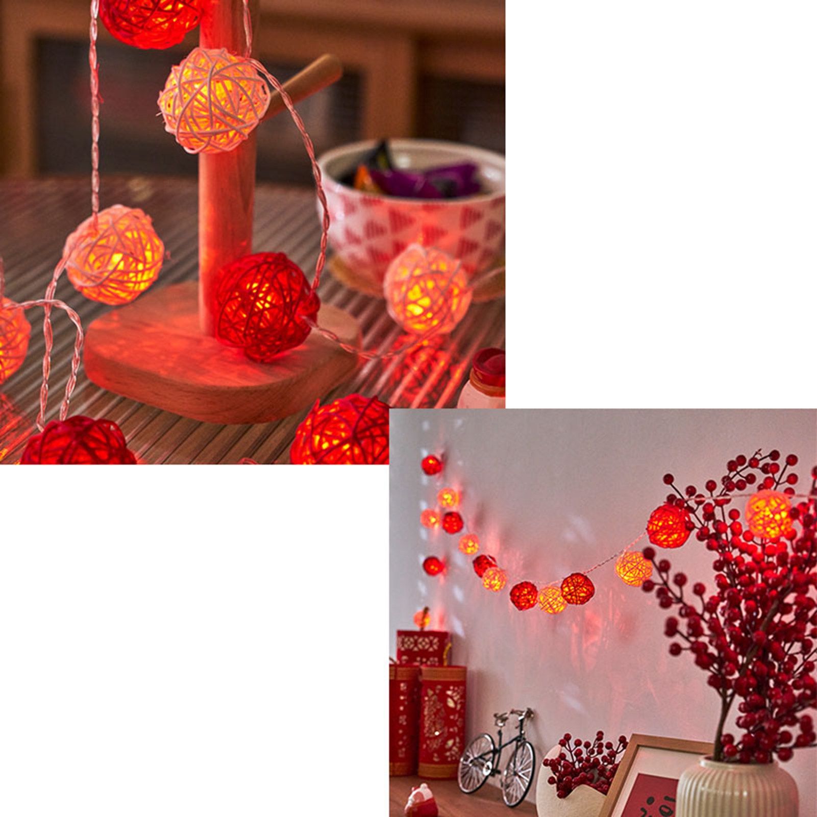 Rattan Ball String Light Decorative Romantic Rattan Ball String for Christmas Party Home Decor 2m/6.6ft - Image 5