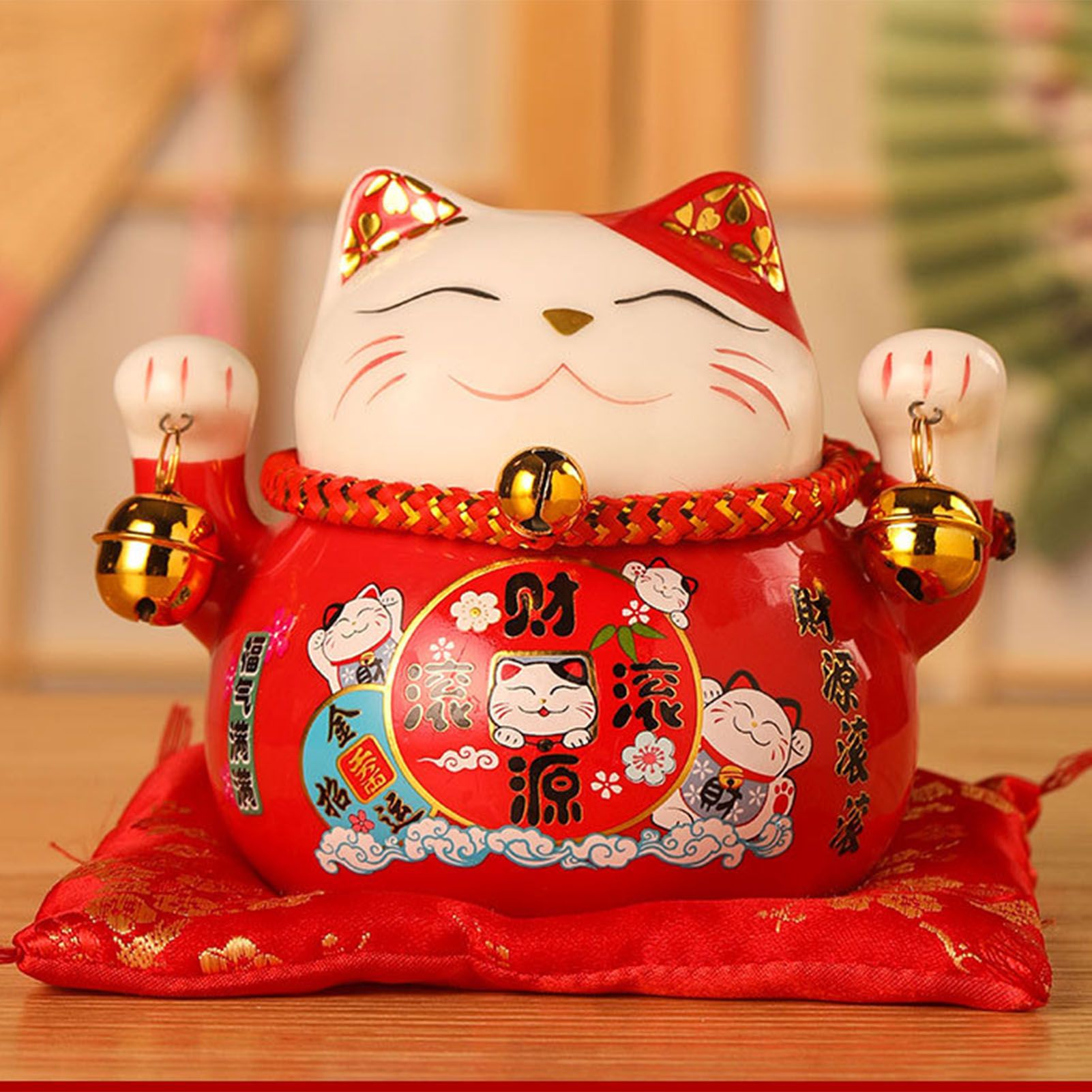 Lucky Cat Coin Bank 4.5in Exquisite Cute Bring Luck Good Wish Ceramic Fortune Cat Saving Pot Desk Decoration Red - Image 5