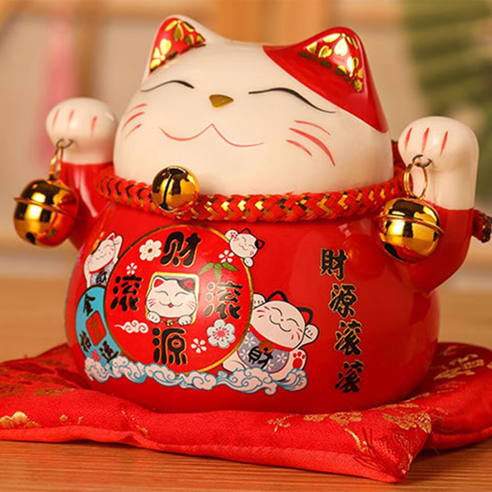 Lucky Cat Coin Bank 4.5in Exquisite Cute Bring Luck Good Wish Ceramic Fortune Cat Saving Pot Desk Decoration Red - Image 6