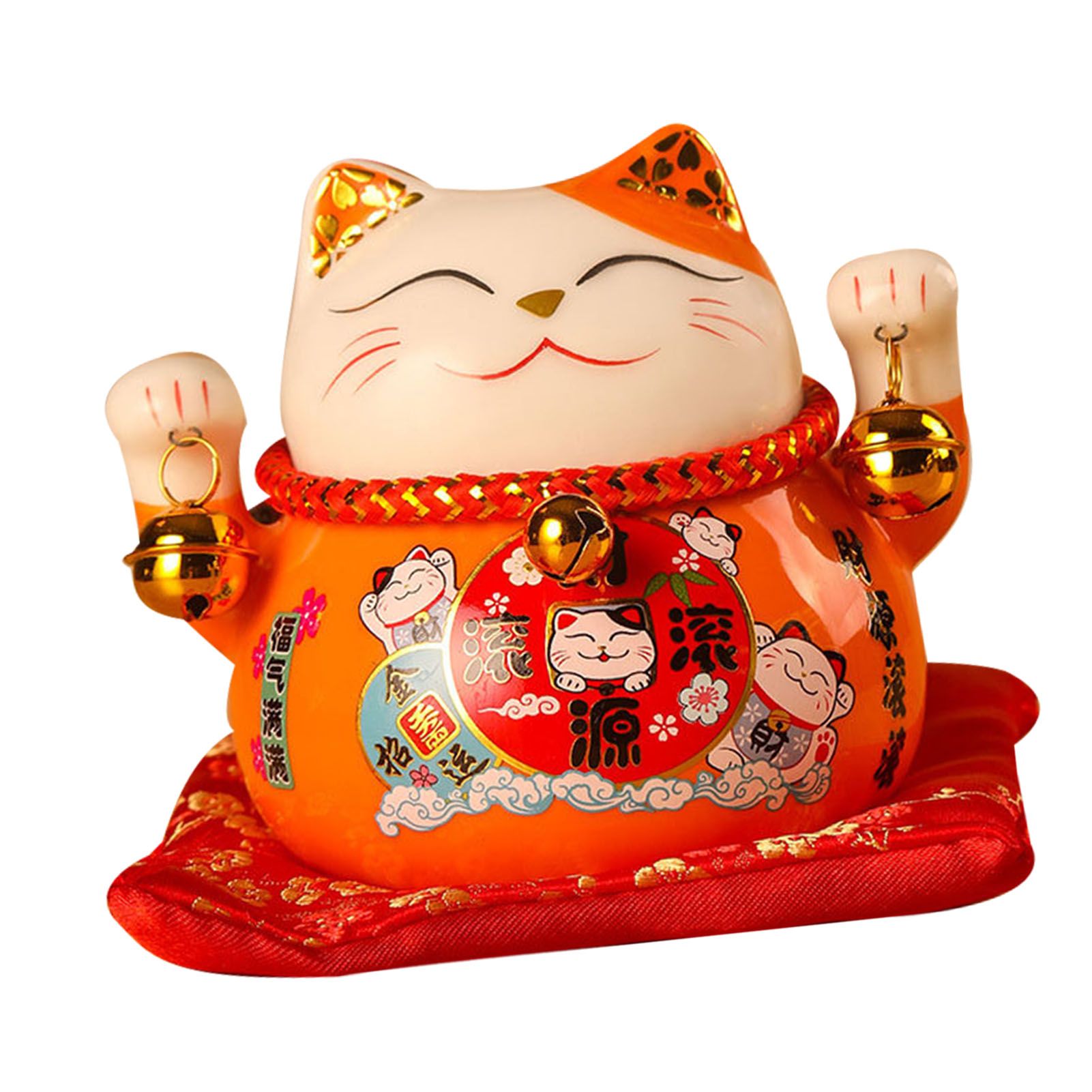Lucky Cat Coin Bank 4.5in Exquisite Cute Bring Luck Good Wish Ceramic Fortune Cat Saving Pot Desk Decoration Orange - Image 2