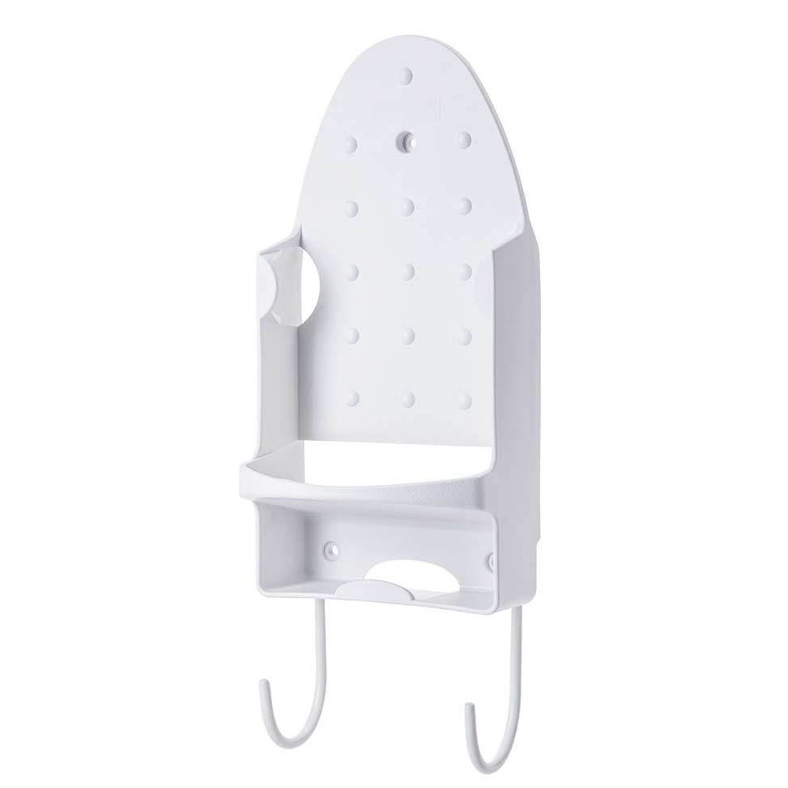 Iron Holder Wall Mounted Heat Resistant Widened Electric Iron Organizer with Hooks for Closet Hotel White - Image 2