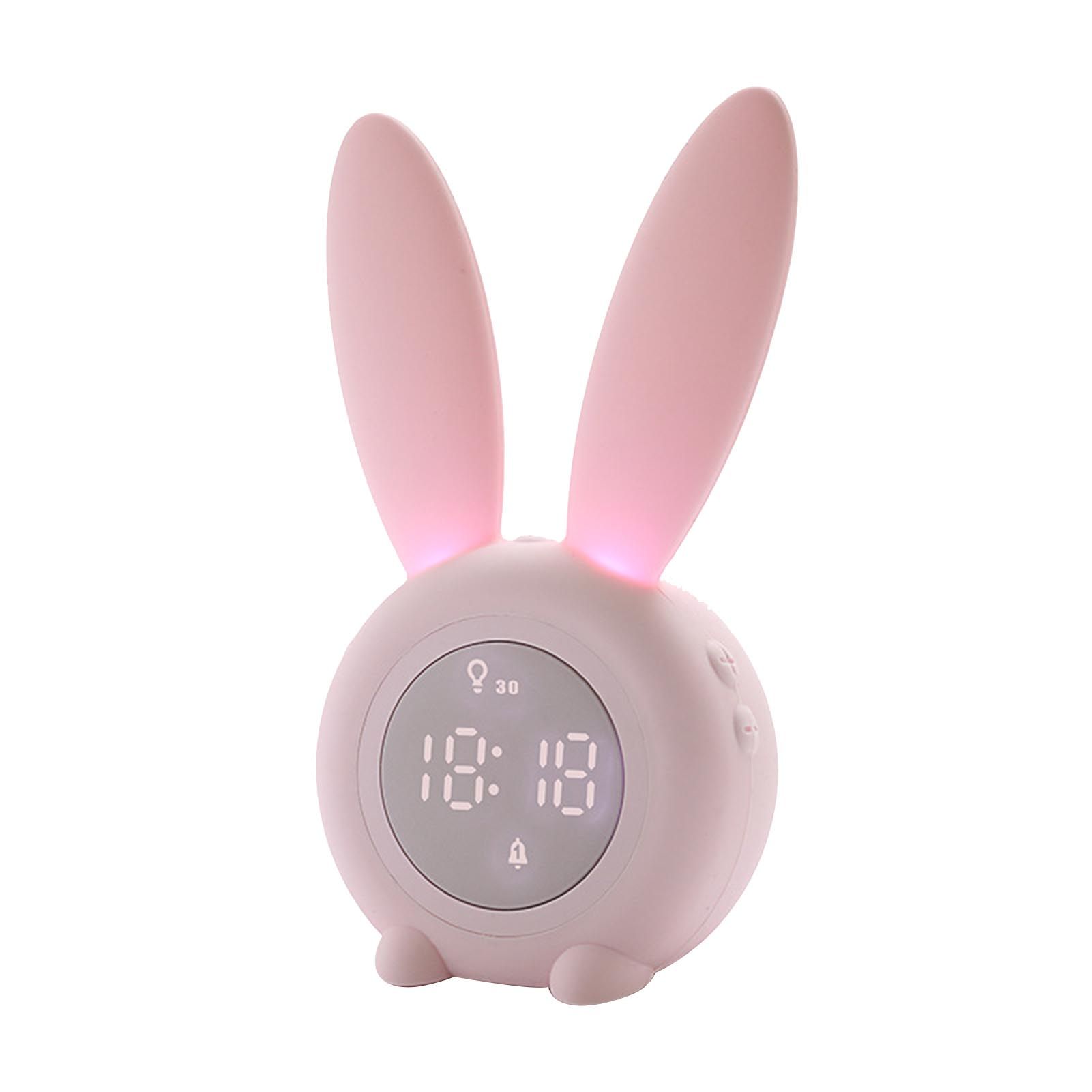 Digital Alarm Clock Cute Bunny Shape LED Night Light Luminous Digital Clock for Kids Bedroom Decor Pink - Image 1