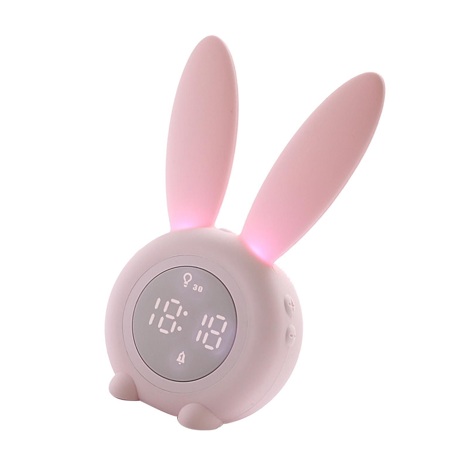 Digital Alarm Clock Cute Bunny Shape LED Night Light Luminous Digital Clock for Kids Bedroom Decor Pink - Image 2