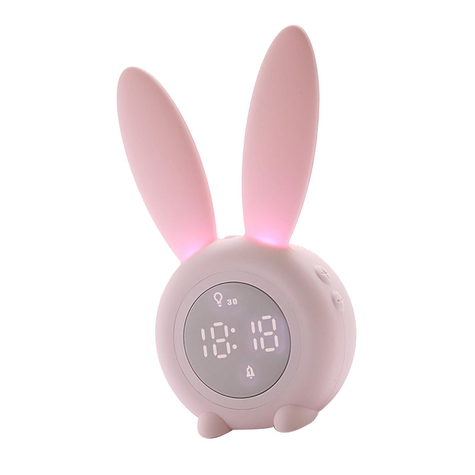 Digital Alarm Clock Cute Bunny Shape LED Night Light Luminous Digital Clock for Kids Bedroom Decor Pink - Image 3