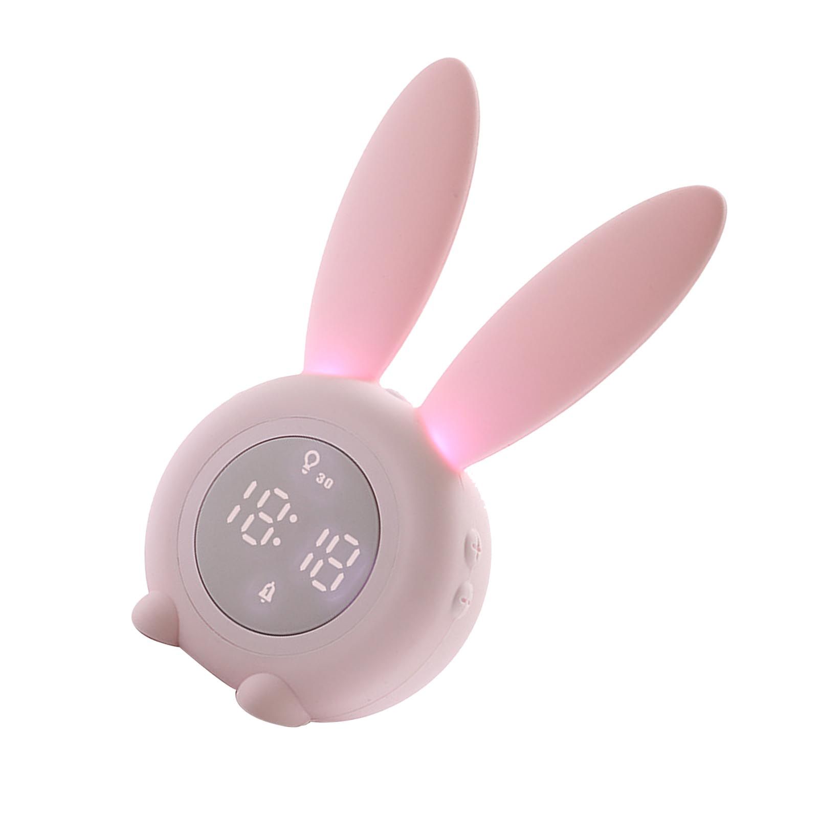 Digital Alarm Clock Cute Bunny Shape LED Night Light Luminous Digital Clock for Kids Bedroom Decor Pink - Image 4