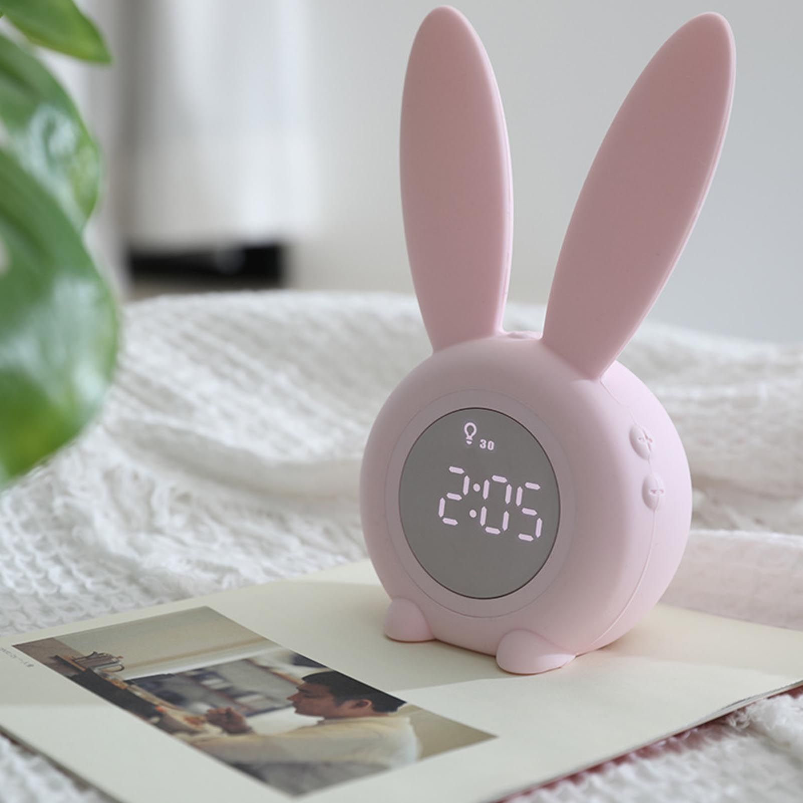 Digital Alarm Clock Cute Bunny Shape LED Night Light Luminous Digital Clock for Kids Bedroom Decor Pink - Image 5