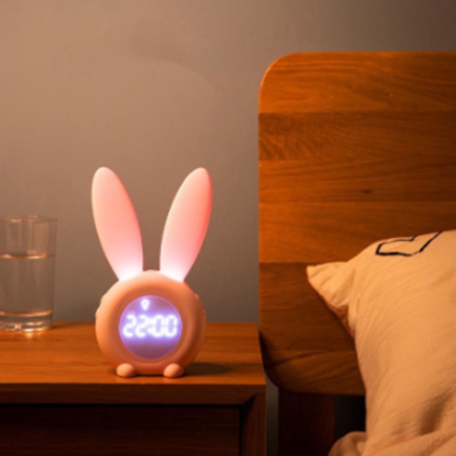 Digital Alarm Clock Cute Bunny Shape LED Night Light Luminous Digital Clock for Kids Bedroom Decor Pink - Image 6