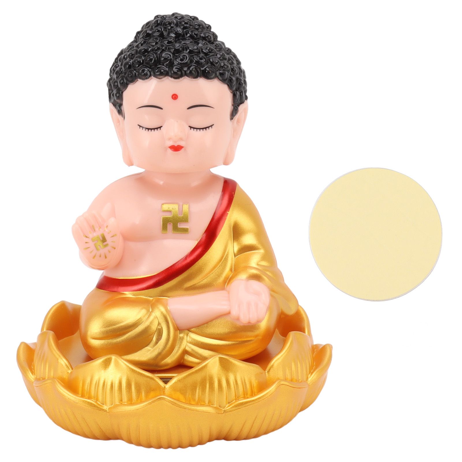 Buddha Ornament Solar Powered Light Energy Sensing Auto Nod Buddha Decoration for Home Car Office Gold Clothes - Image 1