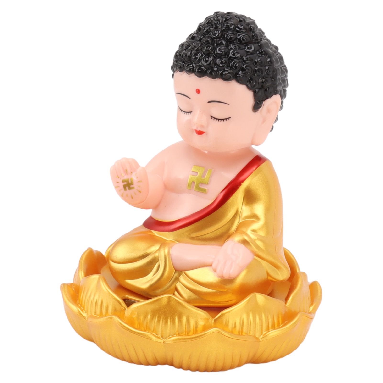 Buddha Ornament Solar Powered Light Energy Sensing Auto Nod Buddha Decoration for Home Car Office Gold Clothes - Image 2