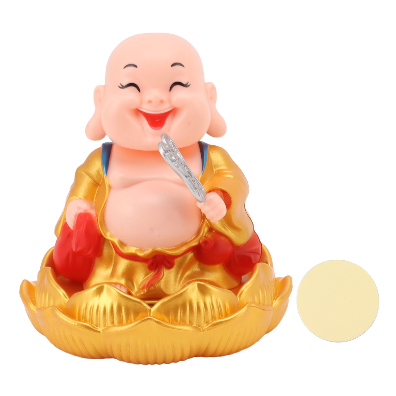 Solar Buddha Statue Solar Nodding Maitreya Car Ornament Decoration Shaking Head Toy for Wealth and Fortune Gold Clothes - Image 1