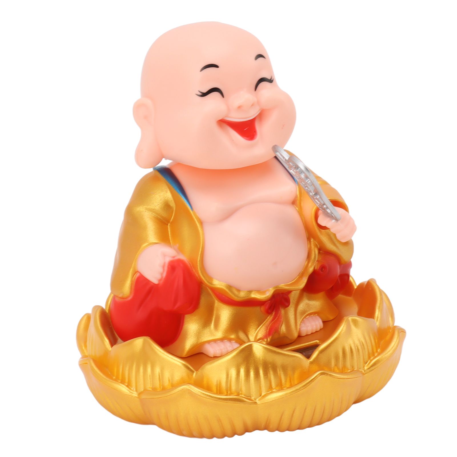 Solar Buddha Statue Solar Nodding Maitreya Car Ornament Decoration Shaking Head Toy for Wealth and Fortune Gold Clothes - Image 2