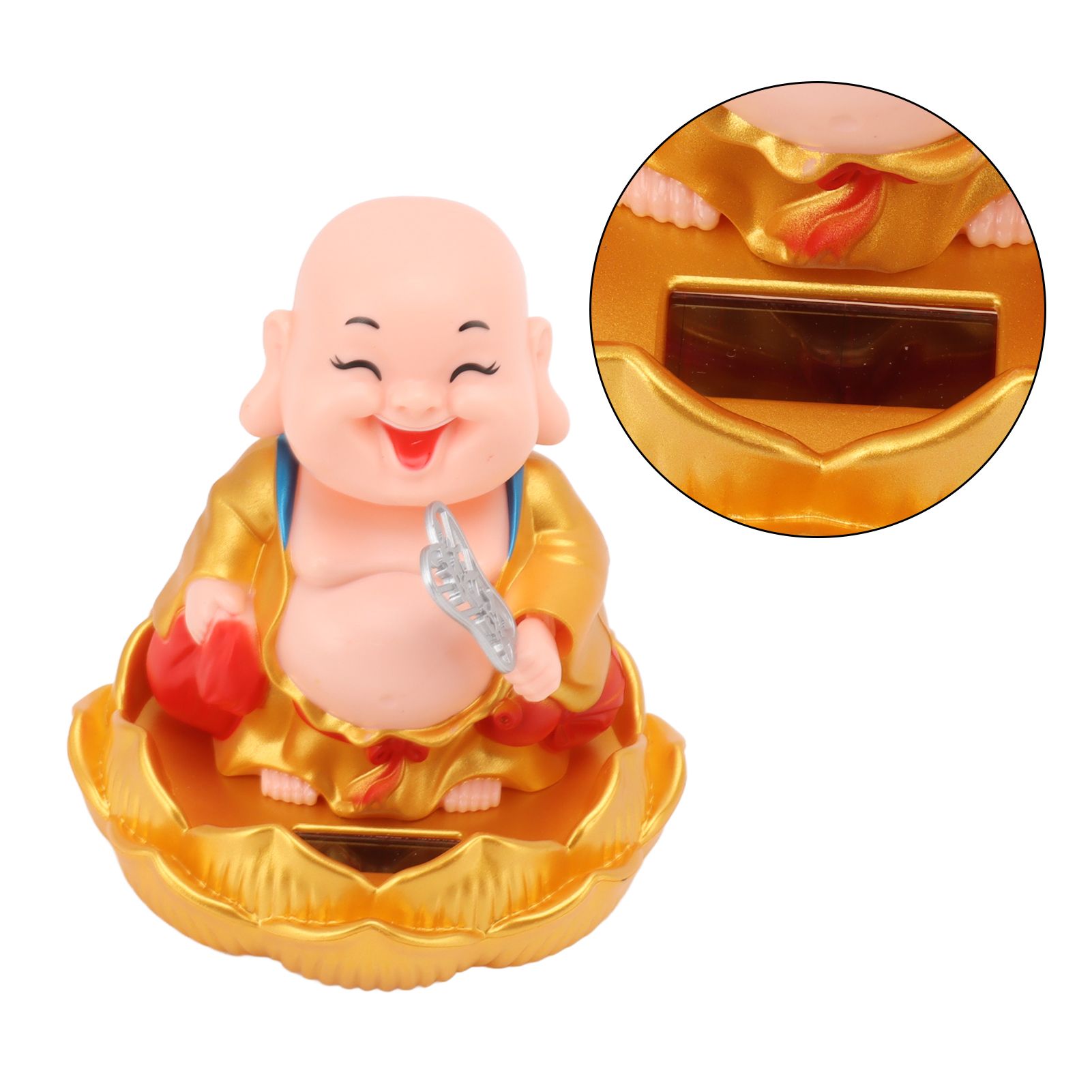 Solar Buddha Statue Solar Nodding Maitreya Car Ornament Decoration Shaking Head Toy for Wealth and Fortune Gold Clothes - Image 7