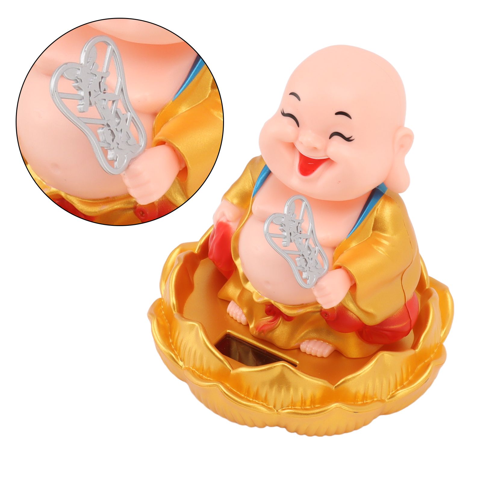 Solar Buddha Statue Solar Nodding Maitreya Car Ornament Decoration Shaking Head Toy for Wealth and Fortune Gold Clothes - Image 8