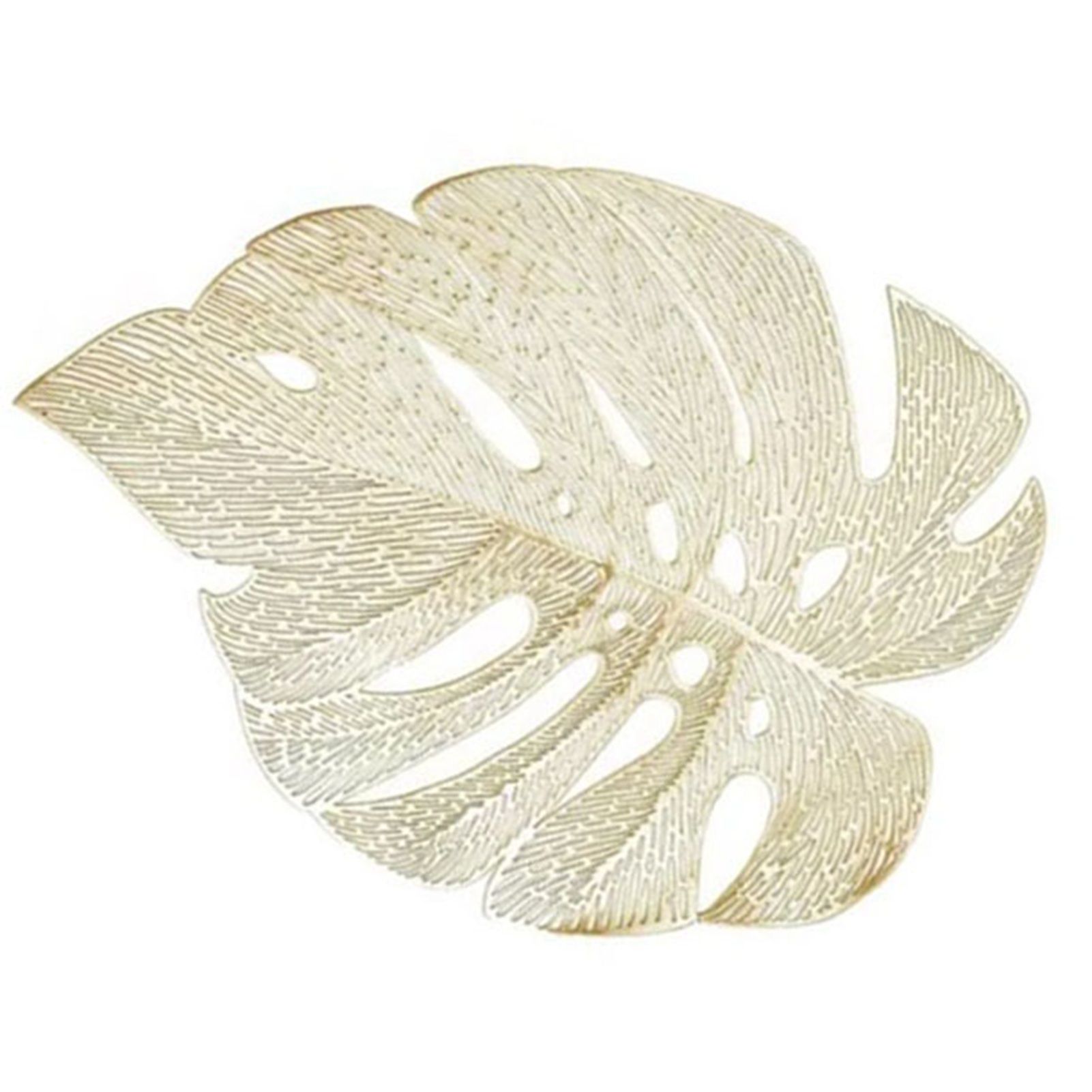 6Pcs Insulation Placemat Hollow Out Simulation Leaf Shape Heat Resistant PVC Table Mat for Kitchen Table Gold - Image 2
