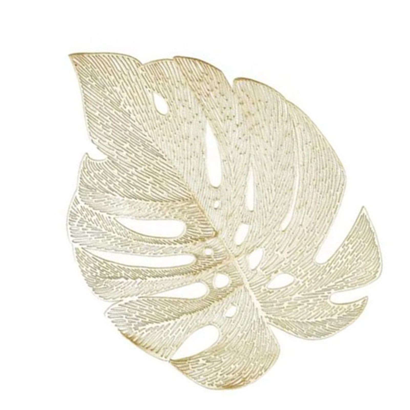 6Pcs Insulation Placemat Hollow Out Simulation Leaf Shape Heat Resistant PVC Table Mat for Kitchen Table Gold - Image 5