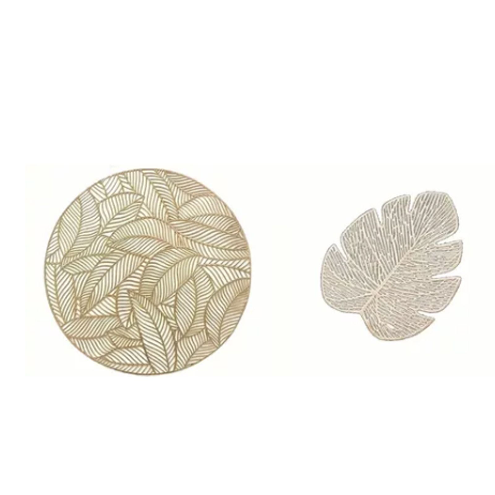 Placemats and Coasters Set Hollow Insulation 6 Pcs Round Dining Table Place Mats and 6 Pcs Leaf Shape Cup Coasters Gold - Image 5
