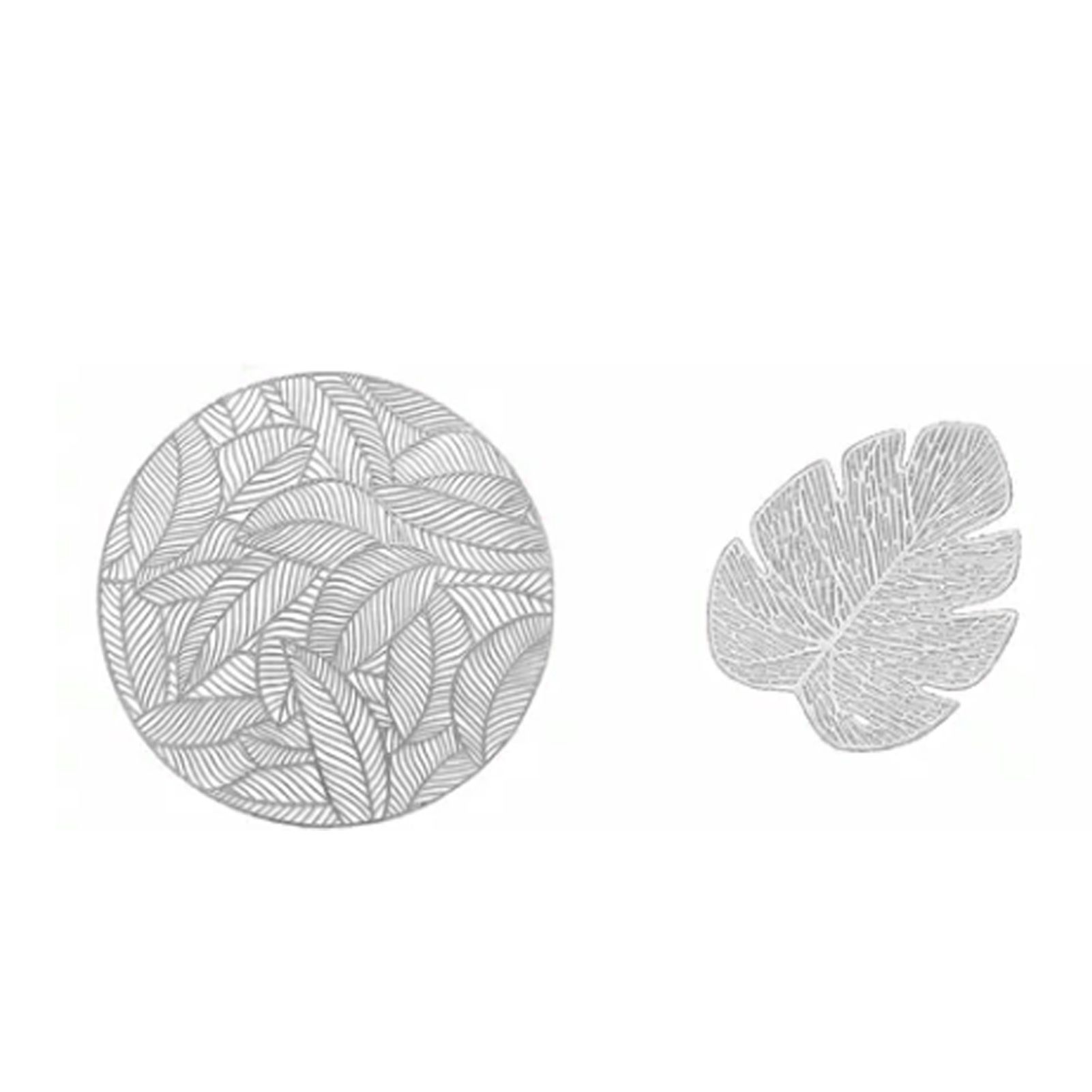 Placemats and Coasters Set Hollow Insulation 6 Pcs Round Dining Table Place Mats and 6 Pcs Leaf Shape Cup Coasters Silver - Image 5