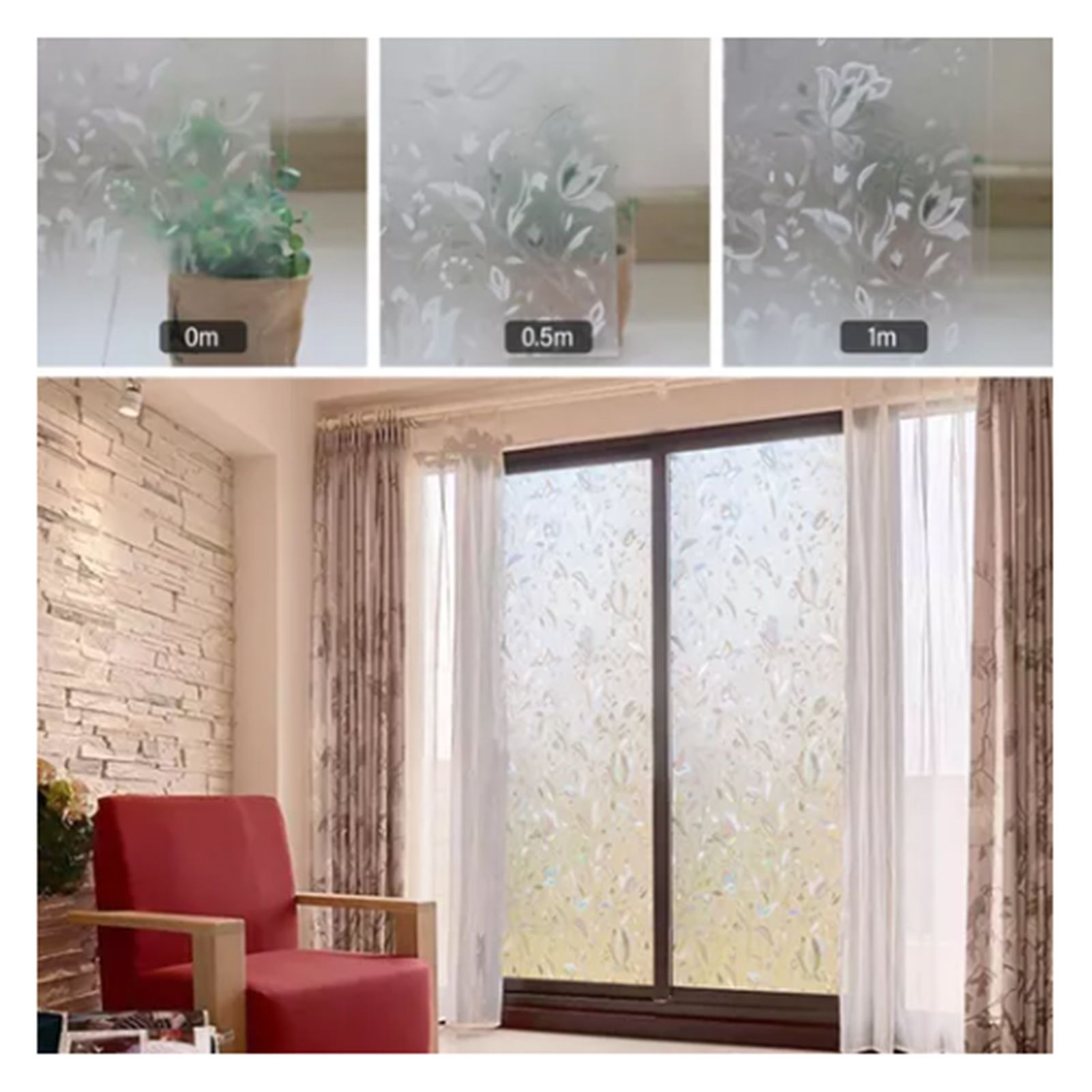 60x300cm 3D Tulip Pattern Self Adhesive Window Privacy Film Static Cling Window Sticker for Home Office - Image 6