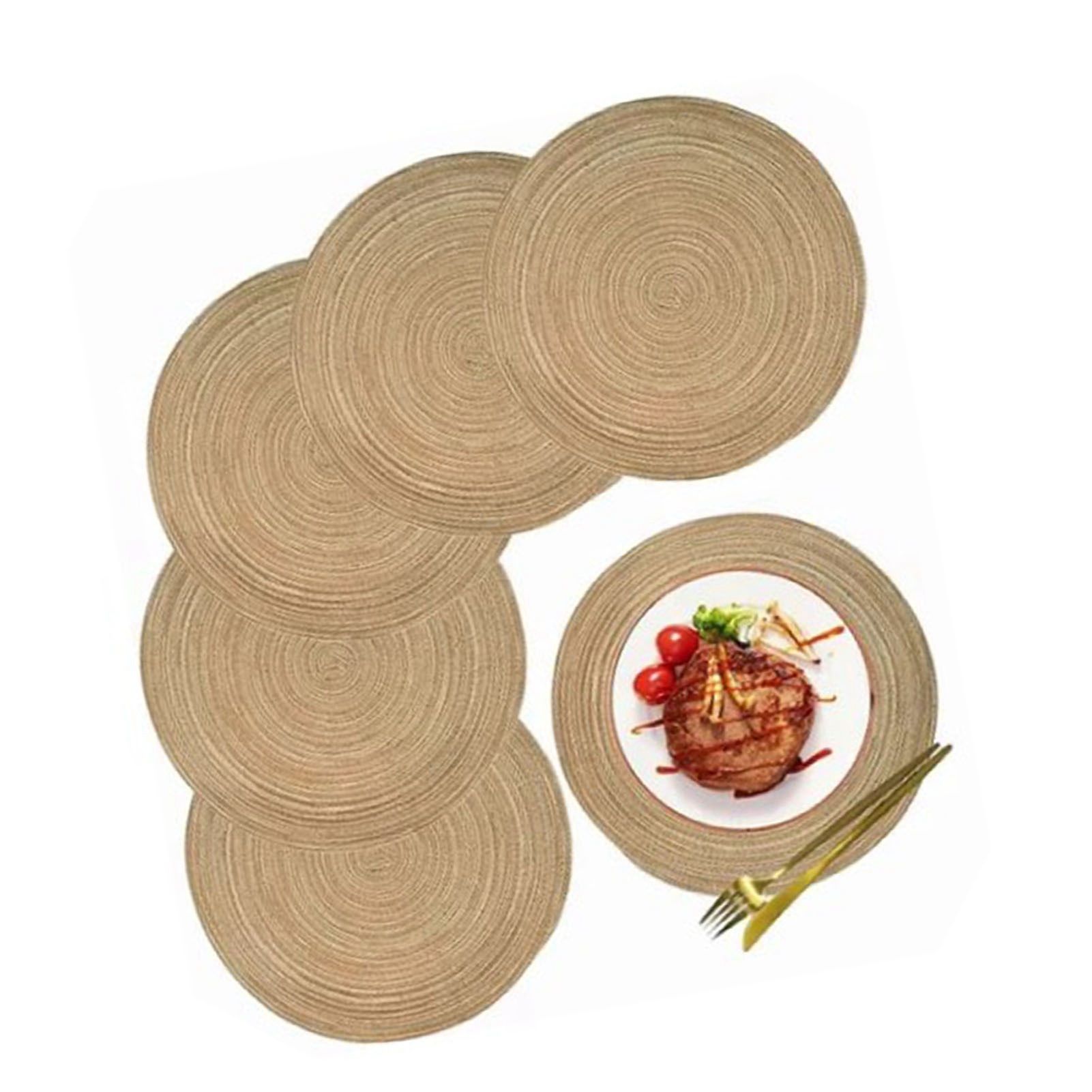 6pcs Round Placemats Slip Proof Prevent Scalding Insulation Decorative Woven Table Mats for Home Cafe Khaki 11.8in - Image 4
