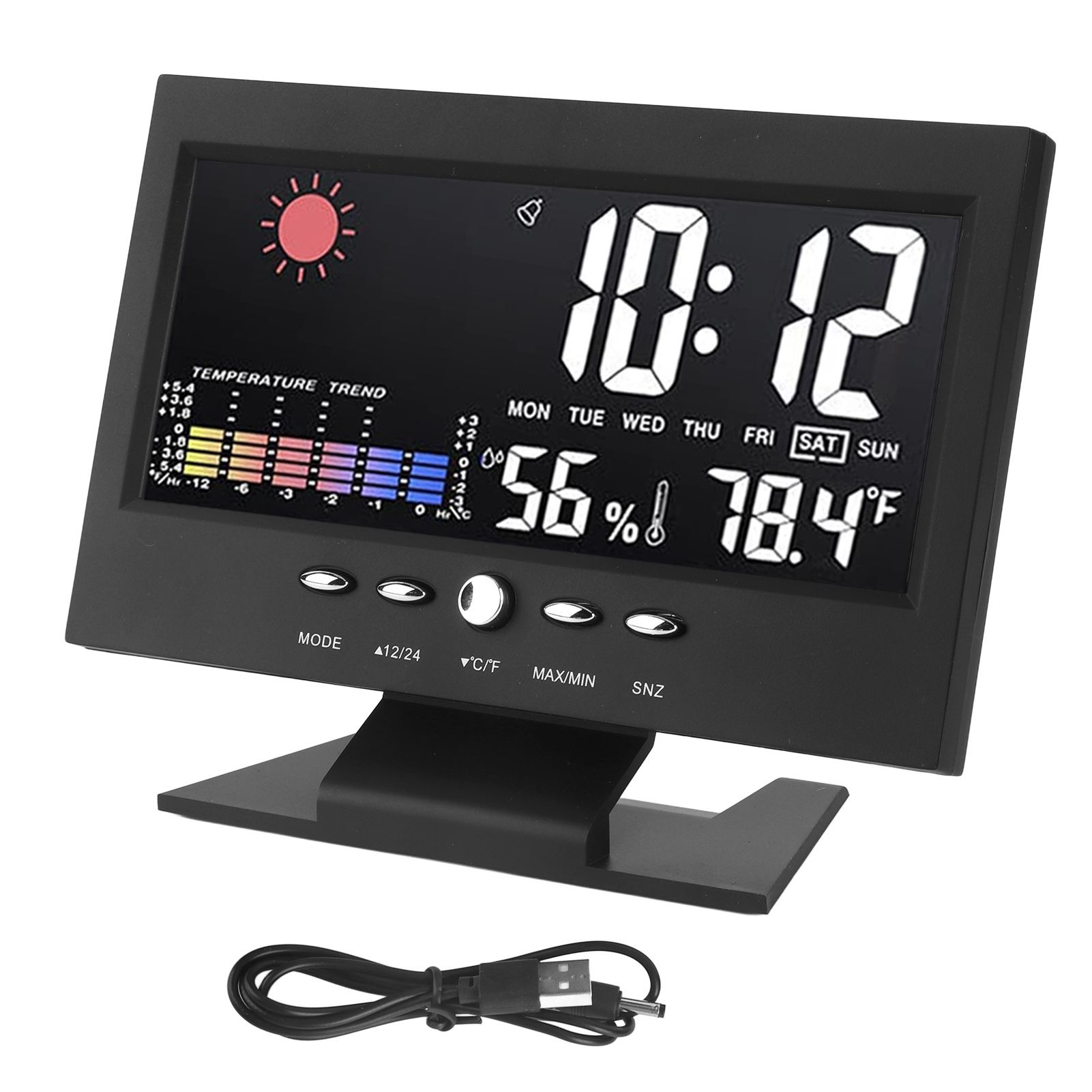 Weather Forecast Clock ABS LED Color Screen Multifunctional Temperature Humidity Alarm Clock Black - Image 1